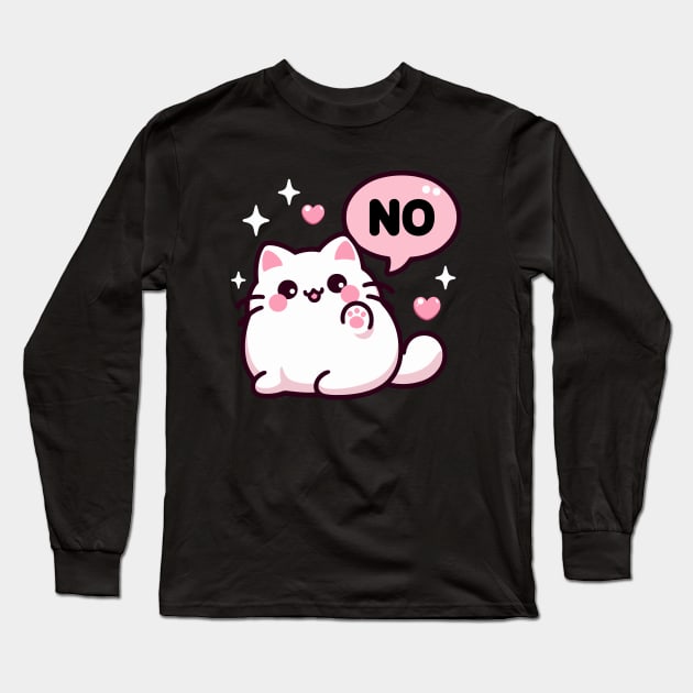 Cute Lovely Pink Kitten Saying No Long Sleeve T-Shirt by PhotoSphere